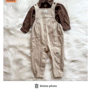 VTG Lullaby Club Beige and Brown Kids Overalls Set